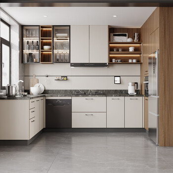 Yusenyi oupu small apartment kitchen kitchen cabinet integrated cabinet beautiful l-shaped u-shaped cabinet custom-made stove quartz stone countertop wall cabinet 9999 yuan 7-meter cabinet prepayment sign up to get the hood stove sink faucet for free