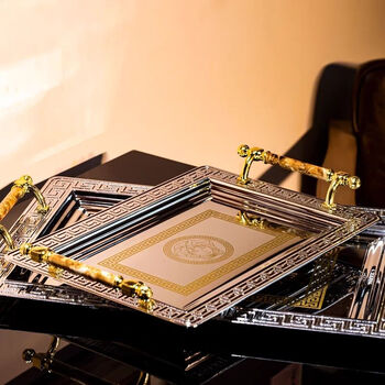 Shi jin serving tray european retro tray home fruit tray creative desktop hotel metal universal light luxury tray s 27*19.5cm