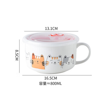 Tuojin imported high-quality lunch box from japan, office worker ceramic fresh-keeping bowl 701ml800ml capacity microwave oven special password wk 5.25 inches - smiling cat_collect and receive free chopsticks and spoons 800ml