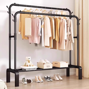 Zhizhi yifan simple coat rack home indoor multi-function clothes rack balcony removable clothes rack bedroom floor-standing clothes rack black - single pole 110 plastic combination model with 2 hooks