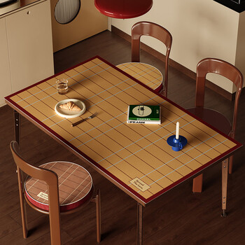 Caizhi table mat, light luxury and high-end, medieval style dining table, leather, simple tablecloth, waterproof and oil-proof, no need to wash, wipe clean, kabu blue line, gray grid 80*120cm