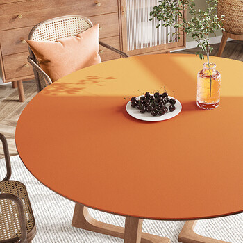 Caizhi tablecloth round table no-wash ready stock solid color tablecloth waterproof and oil-proof round dining table mat coffee table mat leather table mat orange diameter 135cm round