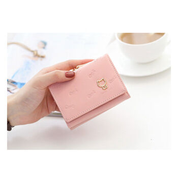 Coin purse women's new 2024 wallet female college student card bag women's cartoon cat folding short wallet pink