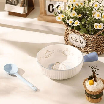 Sanqihu ceramic bowl household rice bowl with handle cartoon dog noodle bowl cute handle bowl spoon o cute puppy-handle bowl + spoon
