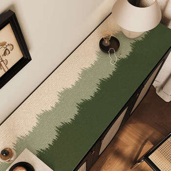 Yusenyi light luxury style table mat can be wiped, waterproof and oil-proof long table mat, multiple sizes can be customized, zf forest shadow green 40x160cm (recommended size for tv cabinet)