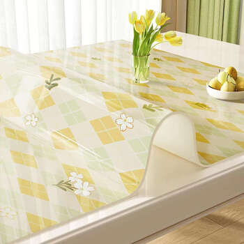 Yusenyi tablecloth is waterproof, oil-proof, no-wash, anti-scalding, pvc soft glass dining table mat, high-end tablecloth, coffee table table mat, orange grid story, 40x60cmx1.5mm thick, small size trial