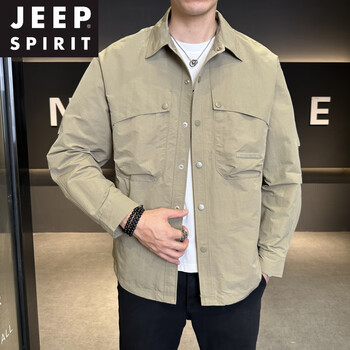 Jeep spirit shirt collar jacket men's jacket men's spring and autumn business casual youth college fashion trend long-sleeved shirt khaki green xl