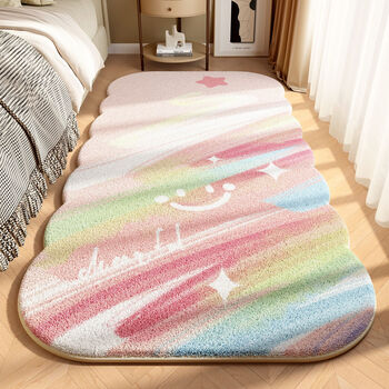 Fantasy bedroom bedside carpet light luxury high-end long thickened master bedroom cashmere floor mat girl's room children's bedside blanket cream dopamine wavy 40x120