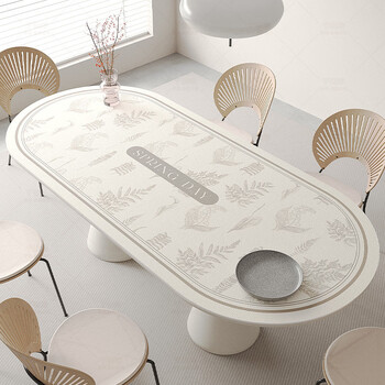 Fantasy oval tablecloth no-wash waterproof, anti-scalding and heat-insulating light luxury high-end leather table mat dining table cloth t american flower 6 90x180cm