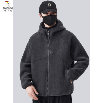 Woodpecker (tucano) double-sided polar fleece hooded jacket for men 2026 spring, autumn and winter new velvet thickened jacket men's winter tops dark floral gray m