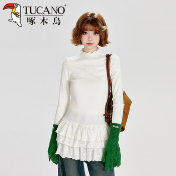 Woodpecker half turtle collar long sleeve t-shirt women's autumn and winter new multi-layer lace stacking slim fit undershirt milk white half turtle collar xs ready in stock
