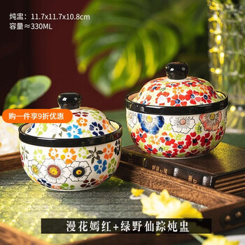 Qianke hand-painted ceramic small stew cup, household soup cup with lid, water-proof soup can, steamed egg bowl, steamed egg custard special bowl, dessert bowl, manhua yanhong + wizard of oz stew cup
