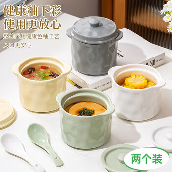 Man gong high-end quality steaming pot, stew pot, ceramic water-proof stew pot, household commercial soup stew pot, high temperature resistant bird's nest stew, white stew pot, double lid with spoon, 550ml 2 pieces