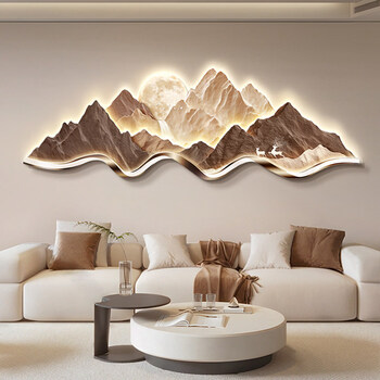 City pian has a backer, living room decoration painting, light luxury and high-end sofa background wall hanging painting, three-dimensional atmospheric landscape mural t135819 moonlight on thousand mountains 90*30cm, suitable for 1.1-1.3 meter wide background wall, regular, no lamp, high-definition picture quality, uv finely carved crystal porcelain craftsmanship