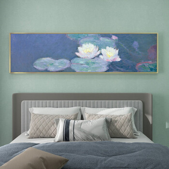 Fantasy world famous paintings bedroom bedside decoration painting impressionist hanging painting living room room oil painting mural water lily monet a style gold frame ps outer frame oil canvas surface 30x120cm outer frame thickness 3.5cm