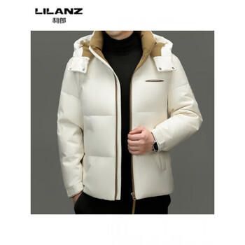 Lilanz hooded bread down jacket for men, thickened, warm and versatile, new men's wear, winter men's trendy casual outerwear, off-white 14xl (190)