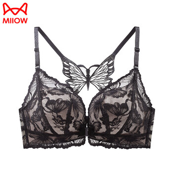 Miiow high-end beautiful back bra for women summer thin small bra push-up all-in-one spaghetti strap front buckle bra 2025 new style black single piece 75a 34 thin at the top and thick at the bottom