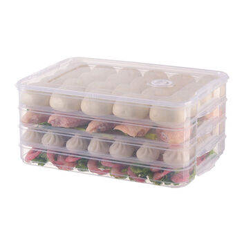 Fantasy dumpling box, dumpling chaos box, refrigerator, egg preservation and freezing box, storage box, multi-layered with lid, upgraded to enlarged transparent color, 4 layers, 1 lid, about 300 pieces