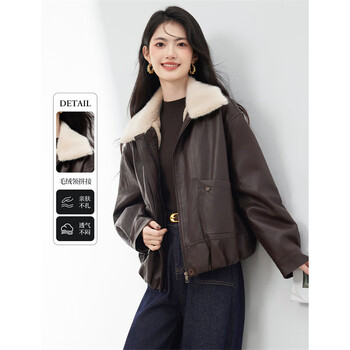 Xinfei feather and velvet maillard leather jacket 25 winter new fashion temperament versatile small pu leather casual short jacket