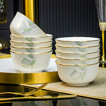 Tuojin jingdezhen quality ceramic bowl household light luxury tableware bowls and plates housewarming dishes eating bowls and plates meaning of spring 9-inch soup bowl 1 pack