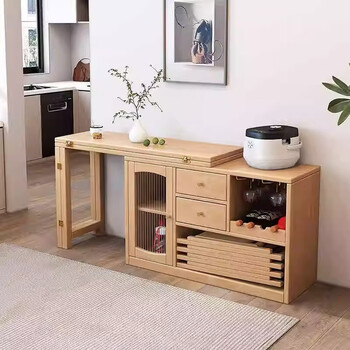 Shuirange 1.2m solid wood folding dining table and chair integrated sideboard rubber wood multi-functional tea cabinet small apartment living room wine cabinet solid wood color sideboard + folding dining table + folding chair *4