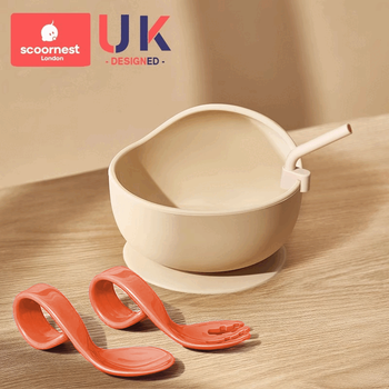 Kescoorl baby learning to eat training bowl silicone children's tableware all-in-one baby special suction cup bowl anti-fall and easy to learn to eat three-piece set egmi + elbow training spoon + straw