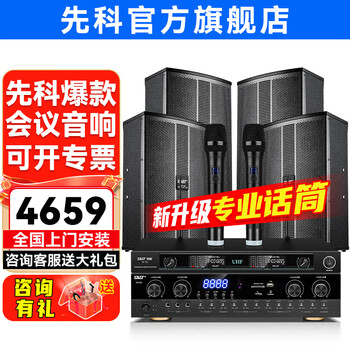 Xianke conference room audio equipment complete set combination home theater ktv music school training special system bluetooth amplifier microphone all-in-one wall-mounted stage speaker k5v four 12-inch audio set two microphones (220-450 square meters