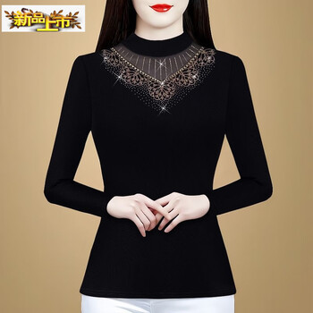 Chujing's new velvet thickened bottoming shirt for autumn and winter, half turtleneck, hot diamond temperament, warm inner fit, slim fit top, black (spring and autumn), thin section 3xl - (recommended 130-140 catties)