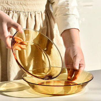 Pick-up high borosilicate glass plate fruit plate 2 pieces heat-resistant glass deep dish vegetable plate salad plate western food plate