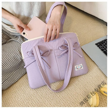 Ye yu bow knot thin shoulder computer bag hand-sized portable anti-fall suitable for huawei honor bow knot handbag-purple