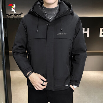 Woodpecker (tucano) second cotton men's autumn and winter 2026 new hooded jacket men's jacket style jacket quilted thickened top black l