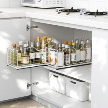 Fantasy carbon steel kitchen pull-out narrow drawer-type seasoning track basket cabinet oil salt sauce vinegar storage rack storage box narrow cabinet 2 white combination large