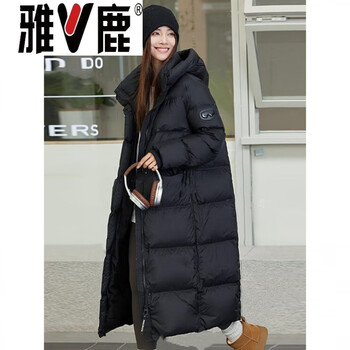 Yalu ankora red fashion hooded long down jacket women 2026 winter thickened 90 white duck down over-the-knee loose jacket black l (90) size 135-150 jin