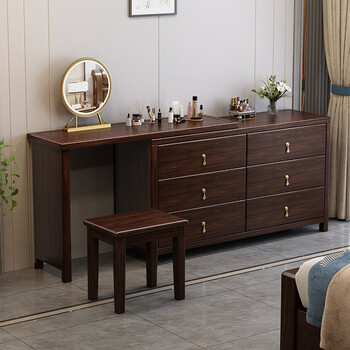 Jinmusen new chinese style black gold solid wood dressing table home bedroom drawer cabinet storage storage cabinet integrated corner makeup table six drawer cabinet + makeup table + makeup mirror + makeup stool