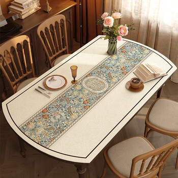 Yusenyi curved table dining table mat oil-proof and waterproof no-wash tablecloth folding table coffee table tablecloth protection golden charlotte b curved table/oval/round/size customization please contact customer service