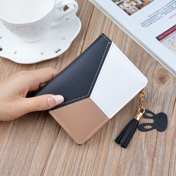 Domestic products carefully selected new wallet women's short wallet female student wallet fashion korean style stitching contrasting color mini thin black
