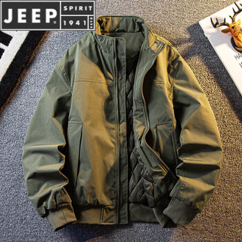 Jeep spirit american stand-collar workwear flight jacket men's winter warm thickened cotton coat windproof winter jacket military green 2xl (151-165 catties)