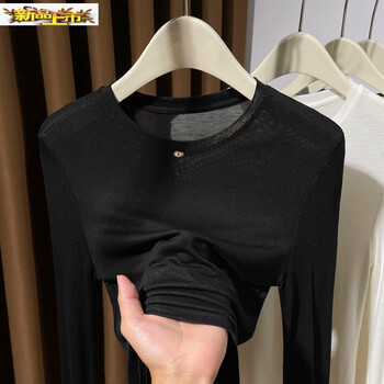 New style gray small round neck knitted bottoming shirt for women with initial diameter, thin style, layered, stylish inner knitted sweater for women, black m