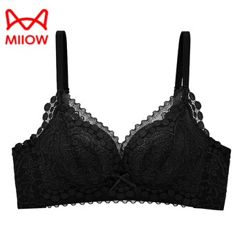 Miiow red underwear feminine lace small breast gather wedding gift box bra set new black 85b