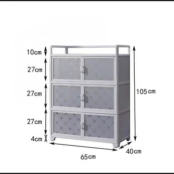 Fengxi multifunctional kitchen cabinet storage easy to install aluminum alloy frame glass cupboard pots rental house dining side storage cabinet three layers six doors 65*40*105 - with pulleys