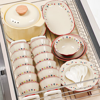 Yomerto dish set household high-looking ceramic wedding gift souvenir tableware set 2025 new style housewarming new home wedding gift choose me 6-person meal 32-piece set lovelay