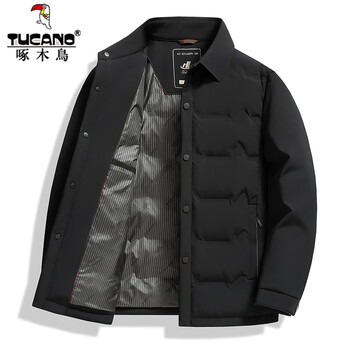 Woodpecker down jacket men's short lapel thick warm winter jacket for young and middle-aged all-match coldproof jacket duck down casual jacket yr8615 black 3xl 190