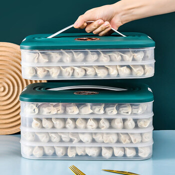 He jiagong dumpling box household food-grade refrigerator freezer special sealed fresh-keeping wonton quick-frozen multi-layer food storage box qinghai blue four layers and one lid non-stick bottom/anti-freeze cracking
