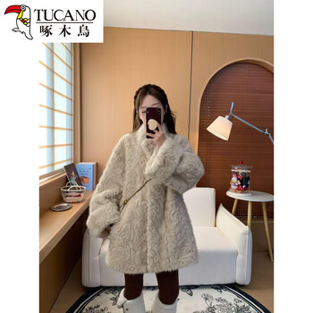 Woodpecker lazy sheep velvet fur coat women's fur one-piece mid-length loose floral fox and mink eco-friendly fur coat winter apricot s