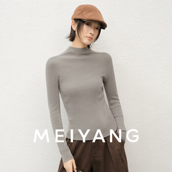 Meiyang slim bottoming shirt sheep wool|seamless one-piece half turtle collar pile collar knit-monday khaki gray (half turtle collar version) m