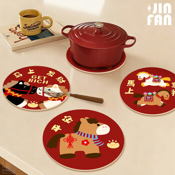 Tuojin japan imported quality cartoon red round coaster insulation pad diatom mud absorbent dining table coffee table drain pad tea yp make a fortune immediately 20*20cm