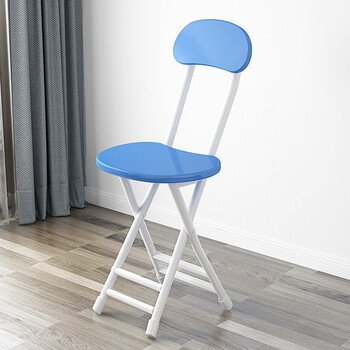 Fantasy portable small solid wood folding chair with backrest space-saving multifunctional dining table and chair training round stool backrest chair blue 45cm high