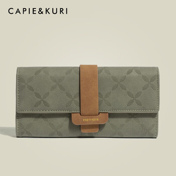 Other/other capie&kuri simple short clip for women 2025 new style cornetto card slot folding wallet long version coin purse long version green