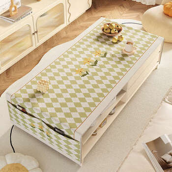 Yusenyi coffee table mat, high-end, waterproof, dustproof, anti-scalding, no-wash rectangular table mat, living room home coffee table tablecloth, livelyc pocket tablecloth, 70x160cm, suitable for table length 90110cm