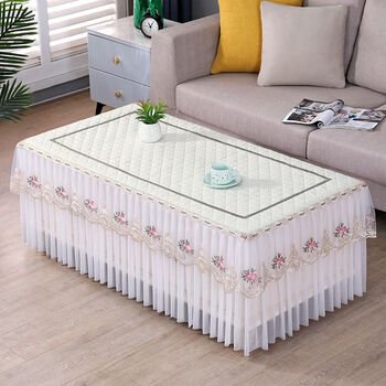Fantasy coffee table tablecloth dining table cloth rectangular household lace non-slip coffee table cover tv cabinet dust cover full cover plain white square width 40 length 50 height 40 cm